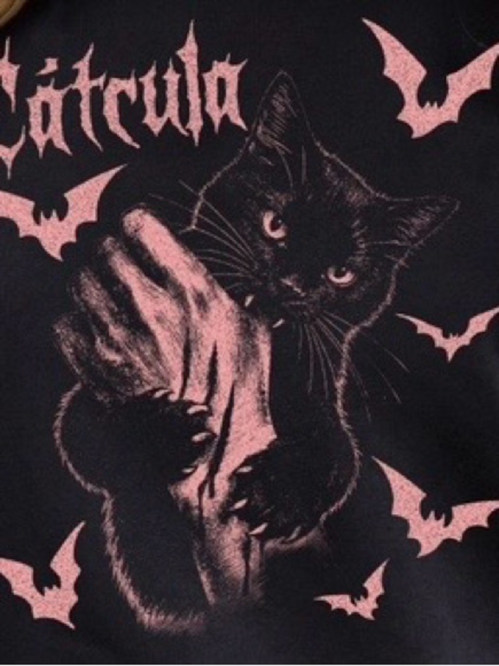 Black Cat Graphic Sweatshirt - Black with Pink Print
